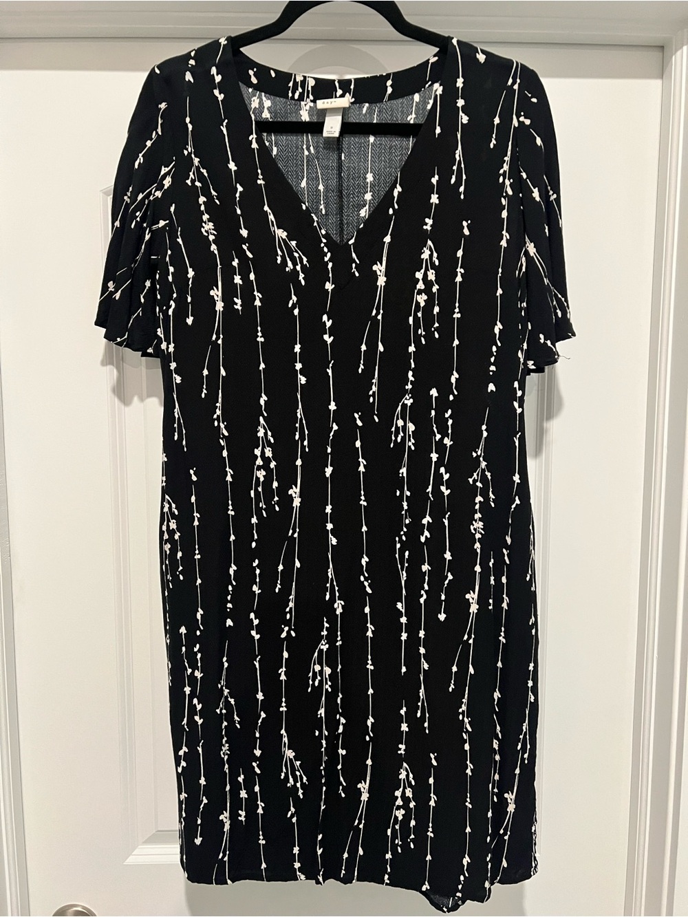 a new day Black Tunic with White Vine Stripe Print